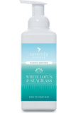 White Lotus and Seagrass Hand Foam Sanitiser with pump dispenser, hypoallergenic, alcohol-free formula.