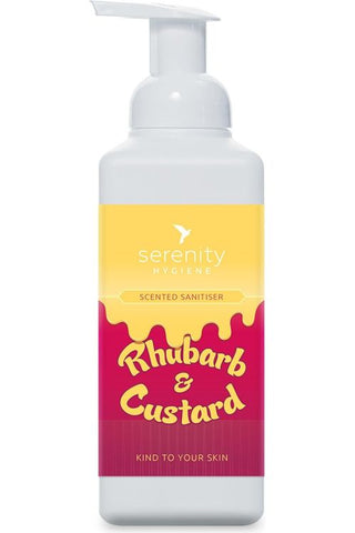 Rhubarb and Custard Hand Foam Sanitiser bottle with a gentle cleaning formula and a sweet fragrance.