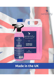 Antibacterial Surface Sanitiser bottles on UK flag background, unscented and food safe.