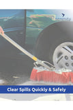 Eco-friendly spill absorbent powder in use, efficiently clearing liquid spills to prevent slip risks.