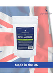 Spill Absorb Liquid Absorbent Powder packaging with UK flag background.