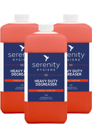 Serenity Heavy Duty Degreaser Concentrate eco-friendly cleaning solution, suitable for kitchen appliances, worktops, and industrial environments.