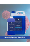 Antibacterial surface cleaner concentrate by Serenity Hygiene, 5L and smaller bottle, hospital grade sanitiser.