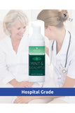 Mint and Eucalyptus Hand Foam Sanitiser bottle with hospital grade label, offering gentle germ protection.