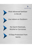 Most advanced UK sanitiser with 10-day germ protection, for indoor or outdoor use, free from harsh chemicals.