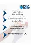 Polybond Syn Oxide anti corrosive paint application on a wall with product features.