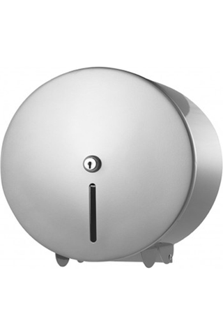 Mini Jumbo Toilet Roll Dispenser in Silver Chrome, sturdy and easy to clean.