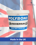 Polybond Universal PVA Adhesive, Sealer & Concrete Additive container with UK flag background.