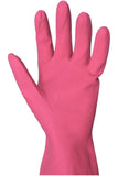 Professional heavy duty rubber gloves in pink, flock-lined, latex-free, ideal for commercial kitchens.